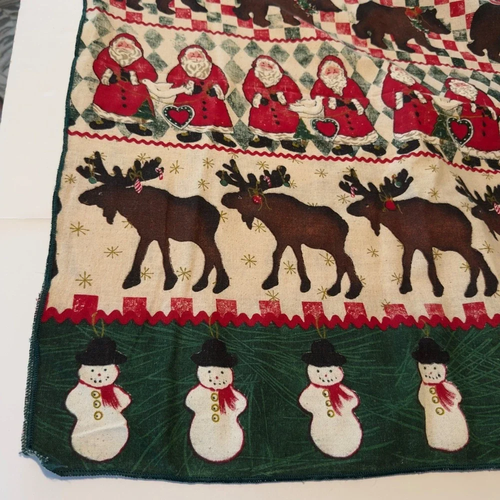 Christmas Holiday Tablecloth Rustic Lodge Santa Moose Bear Snowman 115 x 58